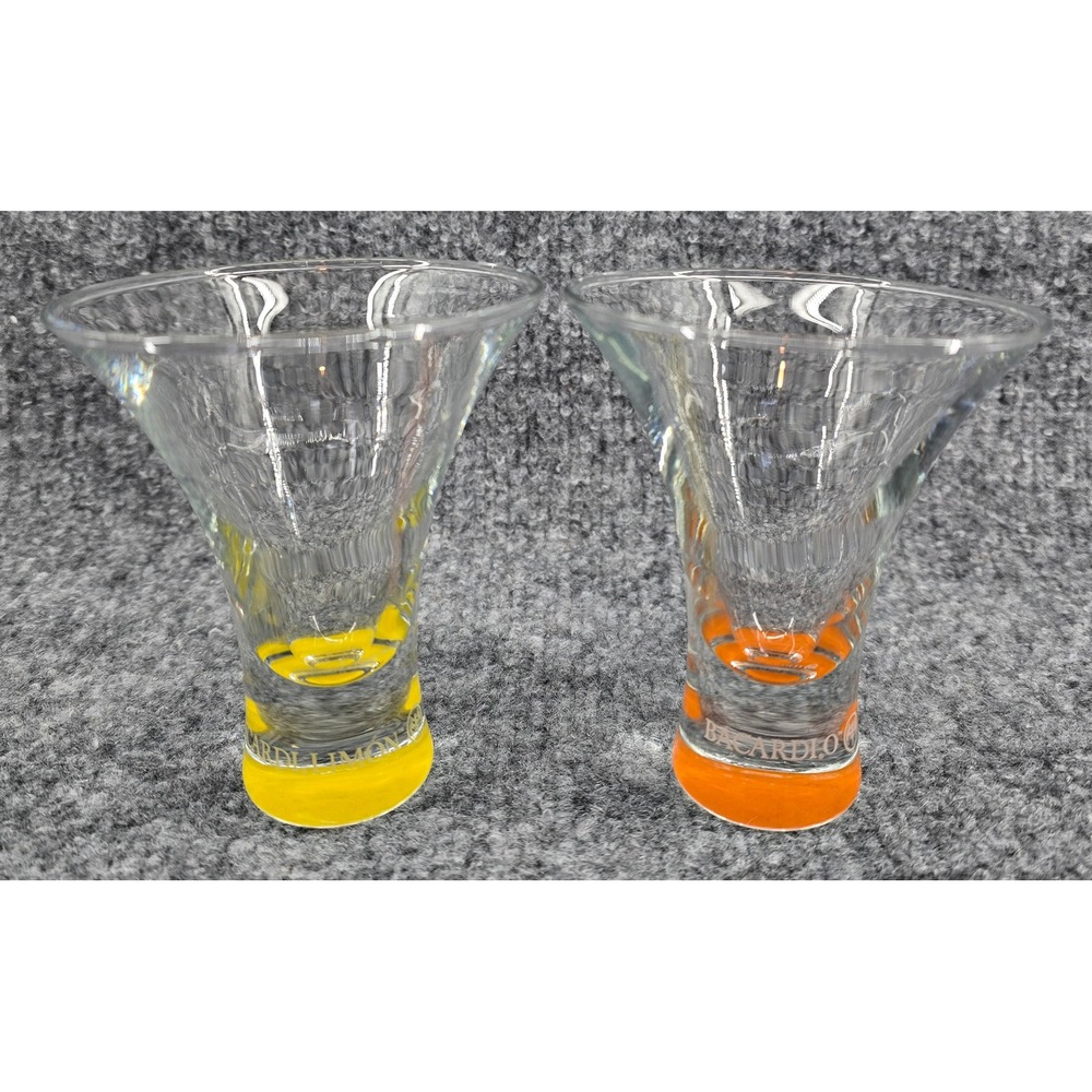 Bacardi Martini Glasses Yellow Orange Limon O Set of 2 Barware Colorful Cocktail